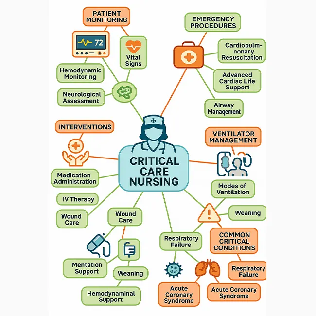 Critical care nursing concept map overview for ICU patient management