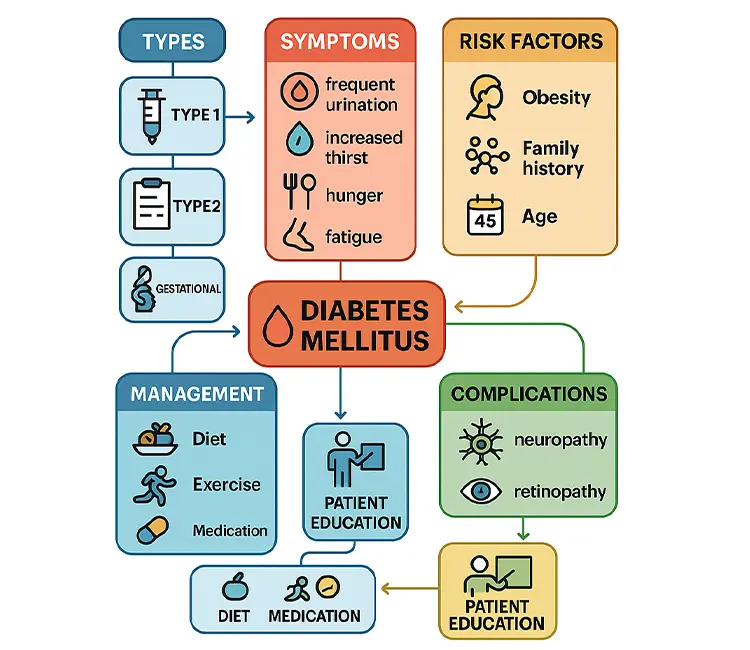 Diabetes nursing concept map chart for patient care and clinical planning
