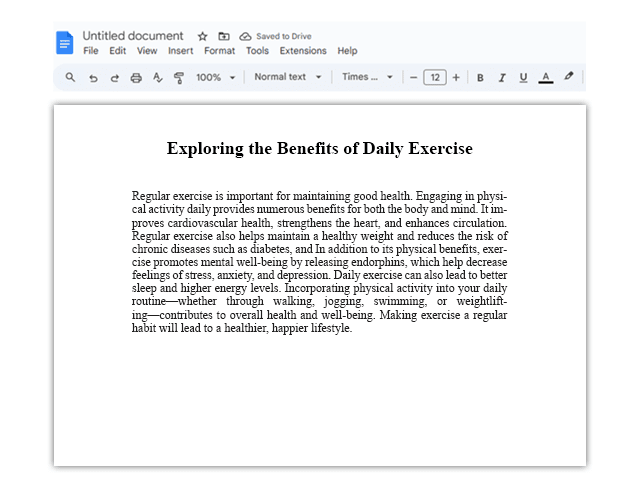 Google Docs formatting example demonstrating 12pt font with 1.15 line spacing