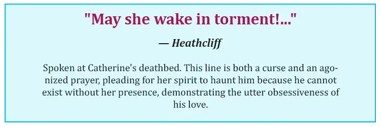 Heathcliff May she wake in torment quote showing obsessive love in Wuthering Heights
