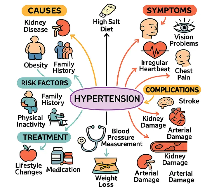 Hypertension nursing concept map diagram for patient care and clinical planning