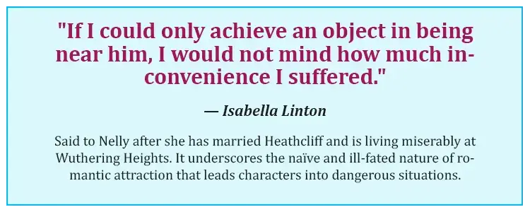 Isabella Linton quote about suffering for love after marrying Heathcliff