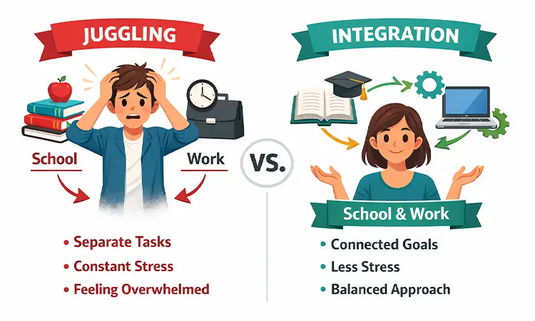 Decision tree showing when students should reduce school or work commitments