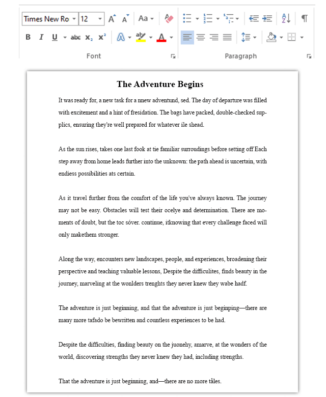 Proper Microsoft Word document formatting showing 12pt Times New Roman font with double spacing