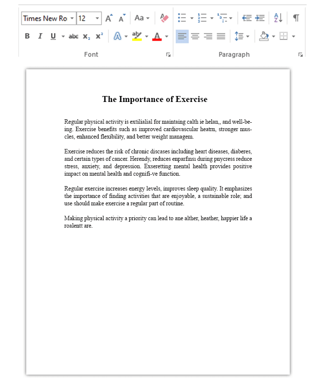 Microsoft Word single-spaced document example with 12pt Times New Roman and 1-inch margins