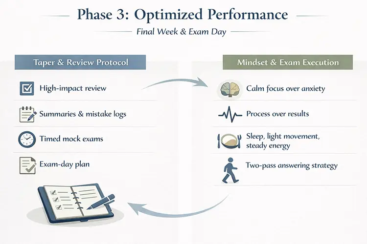 Phase 3 optimized performance with final review, exam mindset, and exam day strategy